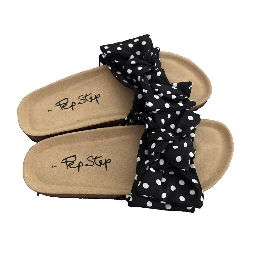 Pep Step Womens Bow Tie Knot Polka Dot Slide Sz 7 Cork-Style Footbed
